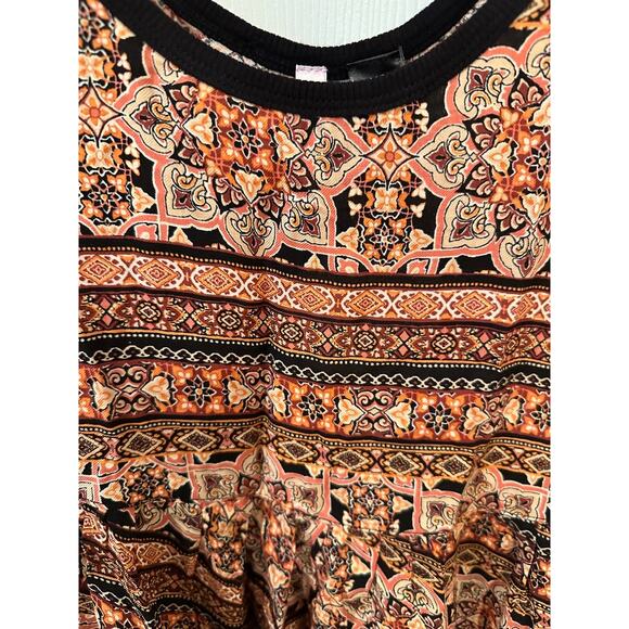 Love by Design Sleeveless Dress XS Rust Black Boho Print Rayon Scoop Neck - Picture 2 of 5